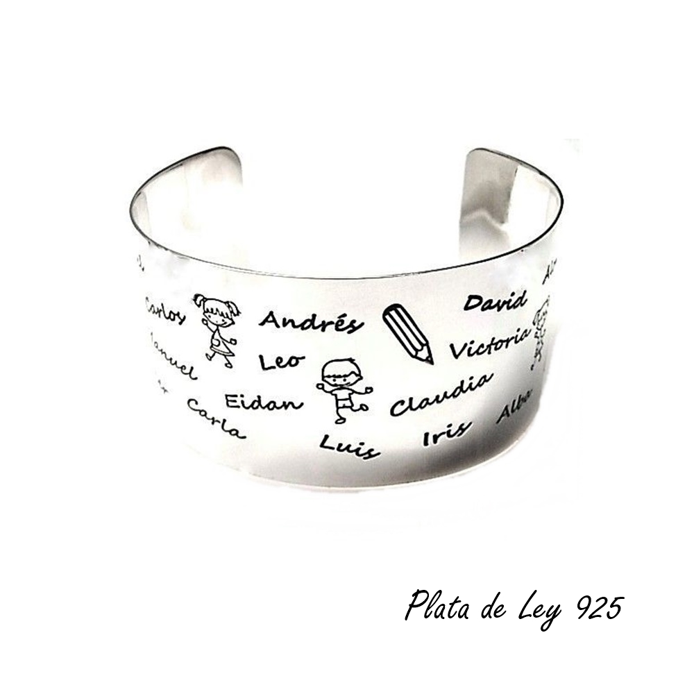 Brazalete de Plata para profesora personalizado nombres y niños 2